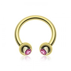 Gold Plated Gem Ball Horseshoe Circular Barbell
