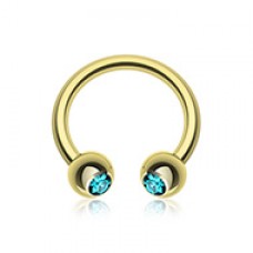 Gold Plated Gem Ball Horseshoe Circular Barbell