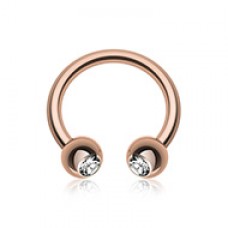Rose Gold Plated Gem Ball Horseshoe Circular Barbell