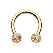 Golden Full Dome Pave Ball Horseshoe Circular Barbell