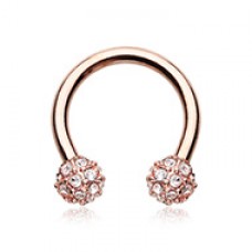 Rose Gold Full Dome Pave Ball Horseshoe Circular Barbell
