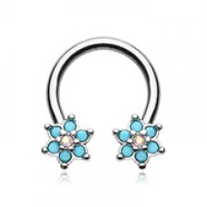 Turquoise Spring Flower Sparkle Horseshoe Circular Barbell