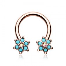 Rose Gold Turquoise Spring Flower Sparkle Horseshoe Circular Barbell