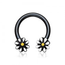 Black Daisy Flower Horseshoe Circular Barbell