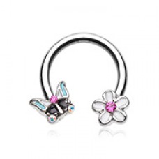 Spring Butterfly Flower Horseshoe Circular Barbell