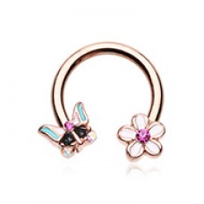 Rose Gold Spring Butterfly Flower Horseshoe Circular Barbell