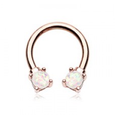 Rose Gold Prong Set Opal Glitter Horseshoe Circular Barbell