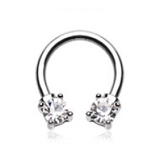 Prong Set Gemmed Horseshoe Circular Barbell