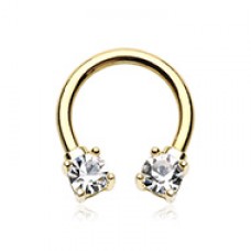 Golden Prong Set Gemmed Horseshoe Circular Barbell