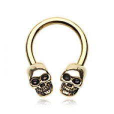 Golden Skull Head Horseshoe Circular Barbell