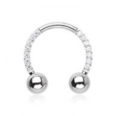 Front Facing Multi Gem Steel Horseshoe Circular Barbell