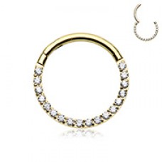 Gold Plated Front Facing Multi Gem Steel Seamless Hinged Clicker Ring