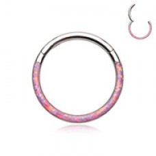 Front Facing Opal Inlay Steel Seamless Hinged Clicker Ring