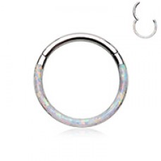 Front Facing Opal Inlay Steel Seamless Hinged Clicker Ring