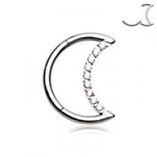 Multi Gem Moon Shape Steel Seamless Hinged Clicker Ring