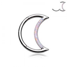 Opal Inlay Moon Shape Steel Seamless Hinged Clicker Ring