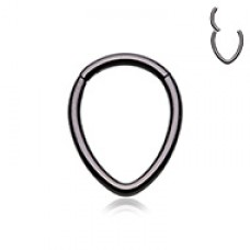 Black Teardrop Steel Seamless Hinged Clicker Ring