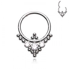 Royal Ornate Multi Gems Steel Seamless Hinged Clicker Ring