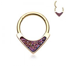 Golden Druzzy Inlay Teardrop Steel Seamless Hinged Clicker Ring