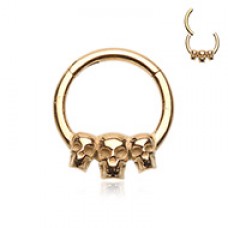 Golden Triple Skull Steel Seamless Hinged Clicker Ring