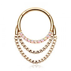 Golden Chained Front Facing Multi Opal Steel Seamless Hinged Clicker Ring