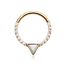 Golden Opal Trilliant Cut Gemmed Steel Seamless Hinged Clicker Ring