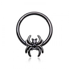 Black Gem Spider Steel Seamless Hinged Clicker Ring