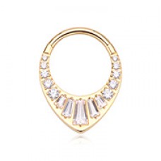 Golden Grand Tiara Gemmed Steel Seamless Hinged Clicker Ring