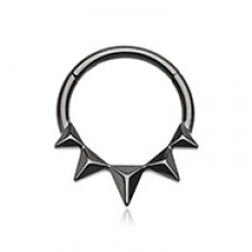 Black Faceted Triangle Pyramid Stud Steel Seamless Hinged Clicker Ring