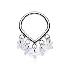Teardrop 5 CZ Star Dangle Steel Seamless Hinged Clicker Ring