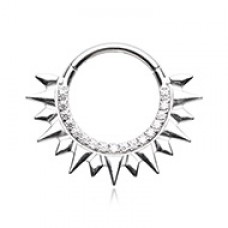 Bling Gemmed Spiked Steel Seamless Hinged Clicker Ring