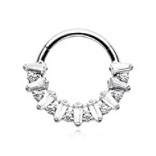 CZ Baguette Pointed Gem Steel Seamless Hinged Clicker Ring