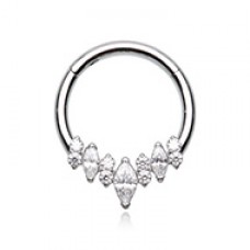 CZ Marquise Gem Steel Seamless Hinged Clicker Ring