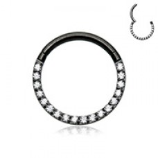 Black Front Facing Multi Gem Steel Seamless Hinged Clicker Ring