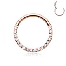 Rose Gold Front Facing Multi Gem Steel Seamless Hinged Clicker Ring