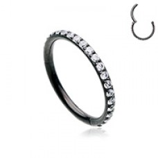 Black Side Facing Multi Gem Steel Seamless Hinged Clicker Ring