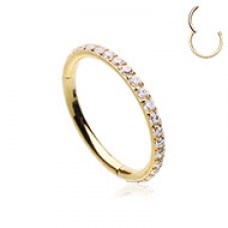 Gold Plated Side Facing Multi Gem Steel Seamless Hinged Clicker Ring