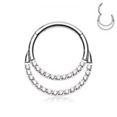Double Row Front Facing Multi Gem Steel Seamless Hinged Clicker Ring