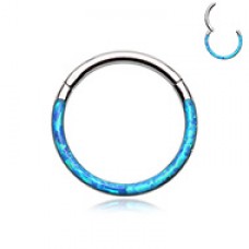 Front Facing Opal Inlay Steel Seamless Hinged Clicker Ring