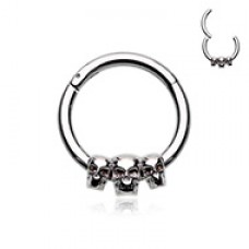 Triple Skull Steel Seamless Hinged Clicker Ring