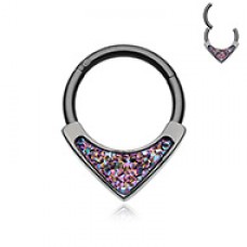 Black Druzzy Inlay Teardrop Steel Seamless Hinged Clicker Ring