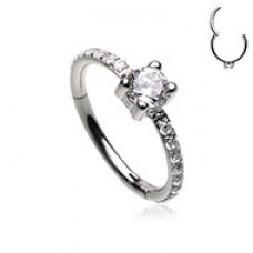 Solitaire Side Facing Multi Gem Steel Seamless Hinged Clicker Ring