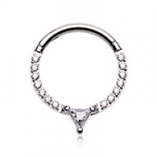 Trilliant Cut Gemmed Steel Seamless Hinged Clicker Ring