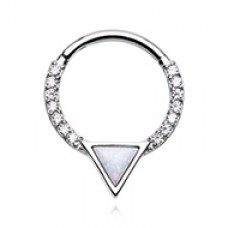 Opal Trilliant Cut Gemmed Steel Seamless Hinged Clicker Ring