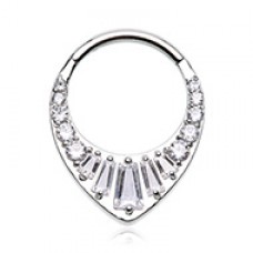 Grand Tiara Gemmed Steel Seamless Hinged Clicker Ring