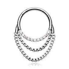 Chained Front Facing Multi Gem Steel Seamless Hinged Clicker Ring