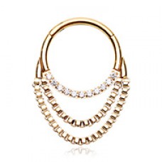Golden Chained Front Facing Multi Gem Steel Seamless Hinged Clicker Ring