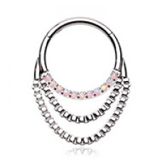 Chained Front Facing Multi Opal Steel Seamless Hinged Clicker Ring