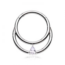 Double Row Single Gem Steel Seamless Hinged Clicker Ring