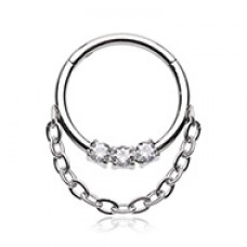 Three Gem Chain Dangle Steel Seamless Hinged Clicker Ring